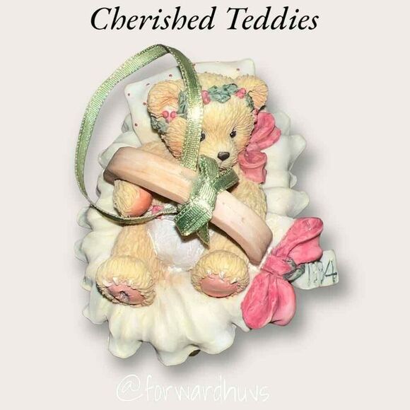 Enesco Cherished Teddies 1994 "Beary Christmas" Adorable Baby in Basket - Picture 6 of 10